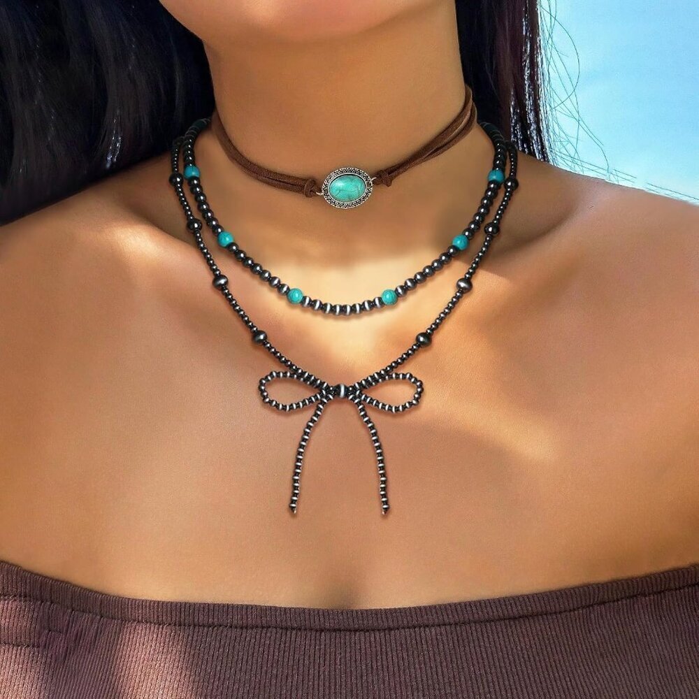 Western Navajo Pearl Bow Necklace Turquoise Casual Jewelry for Women - Picture 4 of 7